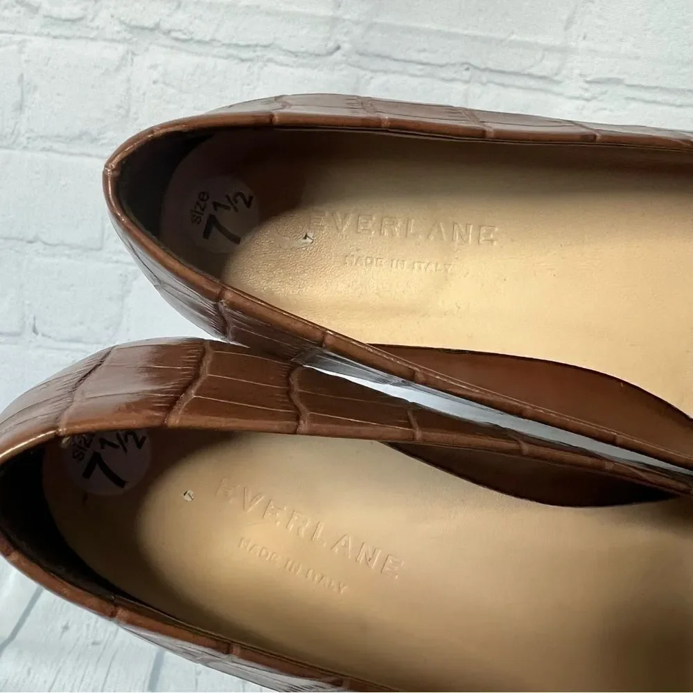 Everlane Brown Croc Embossed Leather Ballet Flats Size 7.5 New Chic Capsule